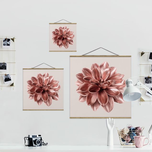 Tableaux muraux Fleur de dahlia rose or métallique
