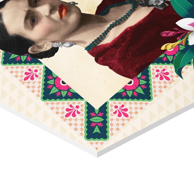 Tableau hexagonal Frida Kahlo - Fleurs et géométrie