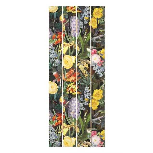 Porte manteau mural couleur Fleurs avec Des Oiseaux Tropicaux Colorés