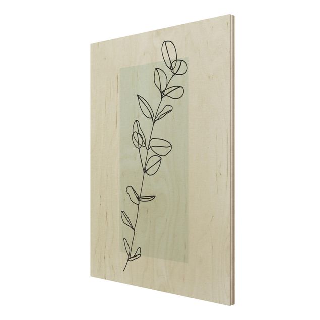Tableaux en bois avec fleurs Line Art géométrique carré