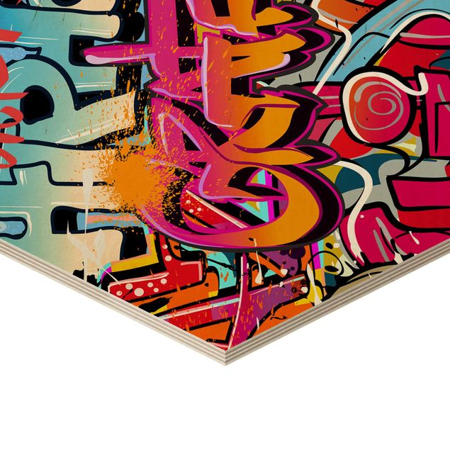 Hexagone en bois - Hip Hop Graffiti