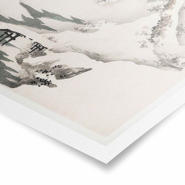 Posters paysage Dessin vintage asiatique Paysage d'hiver
