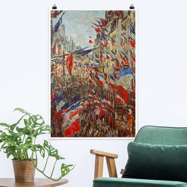 Déco mur cuisine Claude Monet - La rue Montorgueil avec des drapeaux