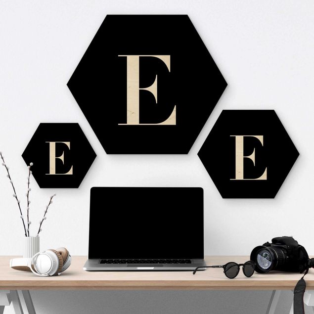 Hexagone en bois - Letter Serif Black E
