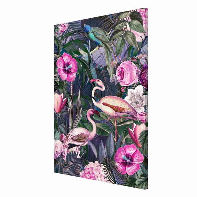 Tableaux magnétiques avec fleurs Collage coloré - Flamants roses dans la jungle