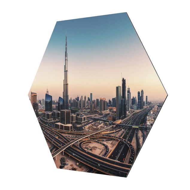 Tableau hexagon Ambiance du soir à Dubaï