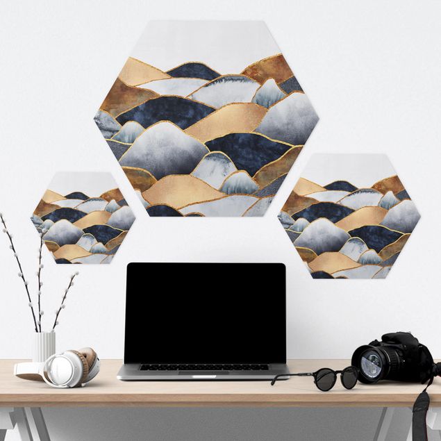 Tableau hexagon Aquarelle Montagnes Dorées