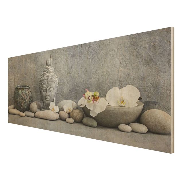 Tableaux Bouddha zen avec orchidées blanches