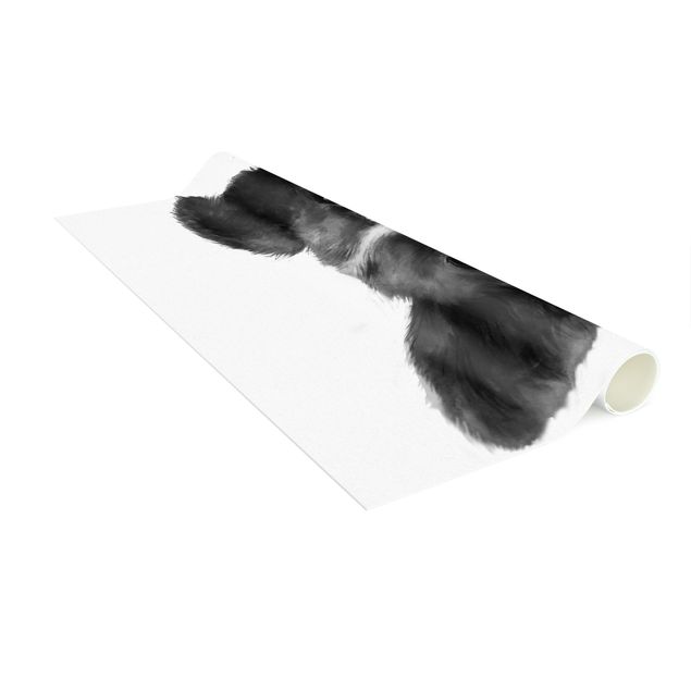 tapis salon moderne Illustration Chien Border Collie Peinture noir et blanc