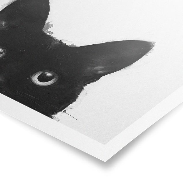 Tableau animaux Illustration Chat Noir sur Peinture Blanche