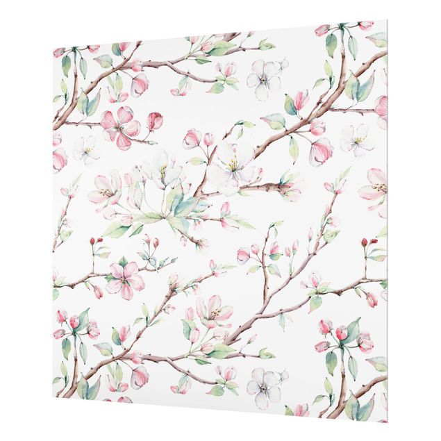 Fonds de hotte - Watercolour Branches Of Apple Blossom In Light Pink And White - Carré 1:1