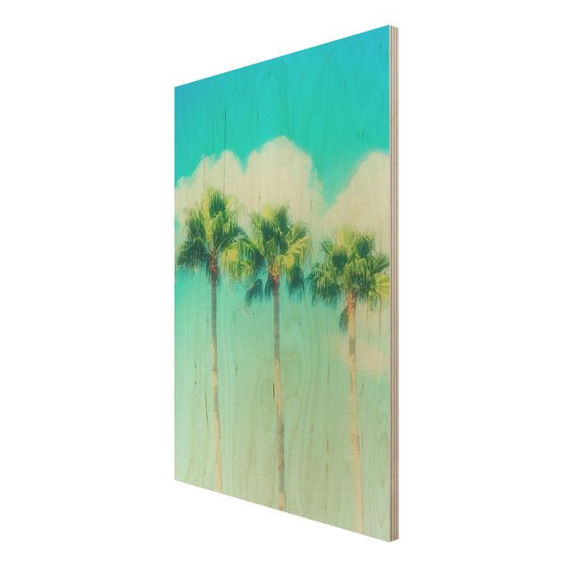 Tableaux en bois avec paysage Palmiers Contre Ciel Bleu