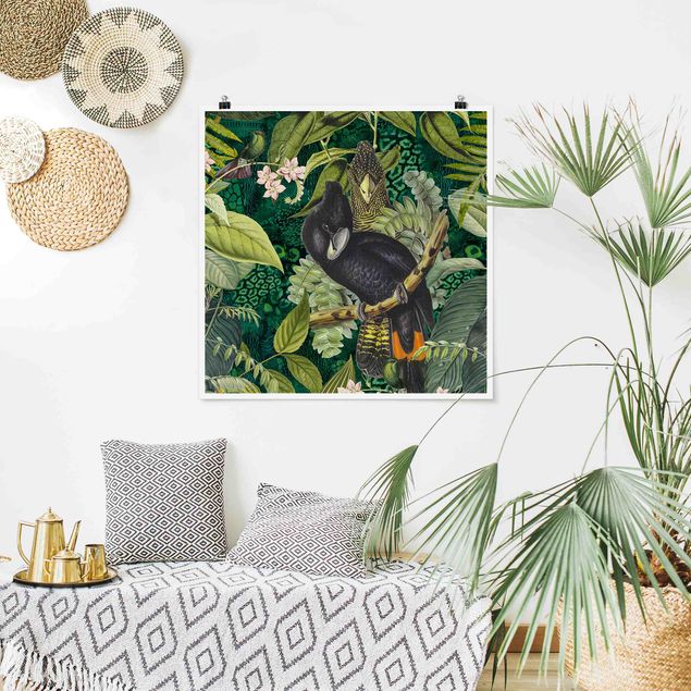 Tableau moderne Collage coloré - Cacatoès dans la jungle