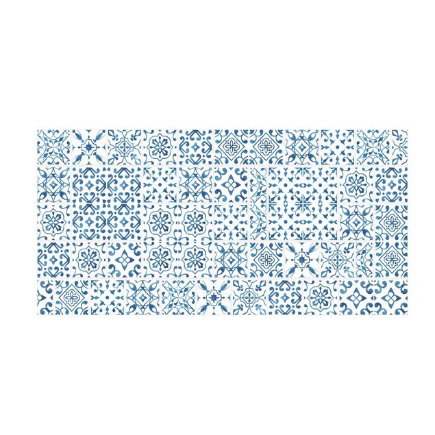 tapis imitation carrelage Motif carrelage bleu blanc
