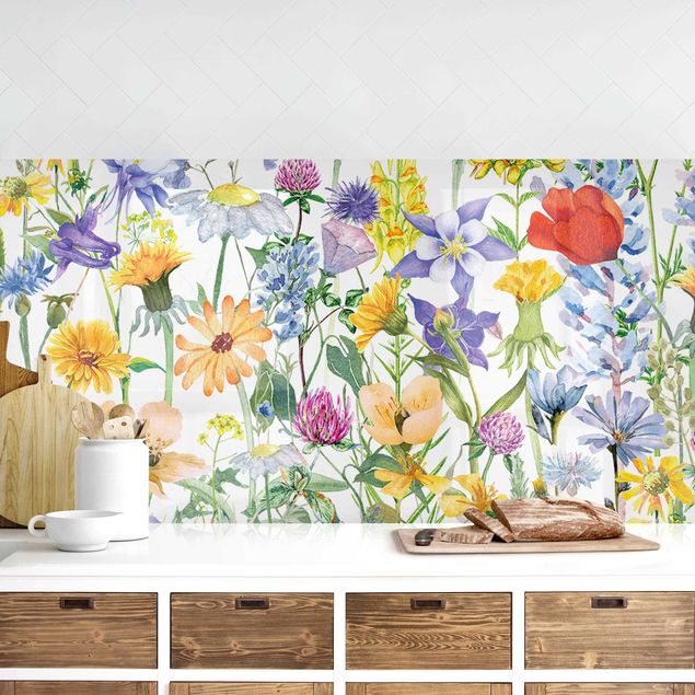 Déco mur cuisine Prairie de fleurs à l'aquarelle