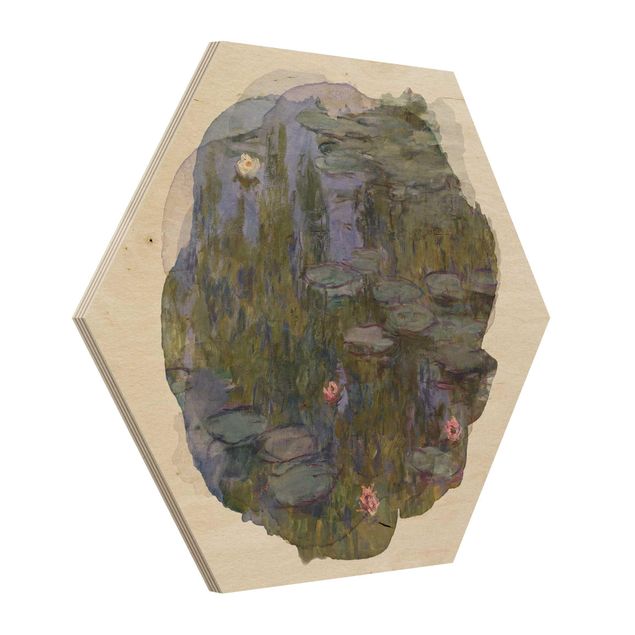 Tableaux en bois avec fleurs Aquarelles - Claude Monet - Nénuphars (Nympheas)