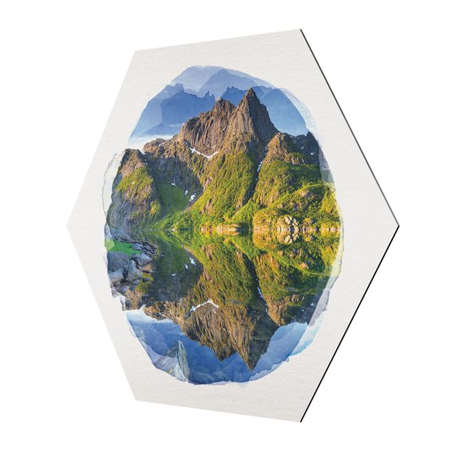 Tableaux de Rainer Mirau Aquarelles - Paysage de montagne avec reflet d'eau en Norvège