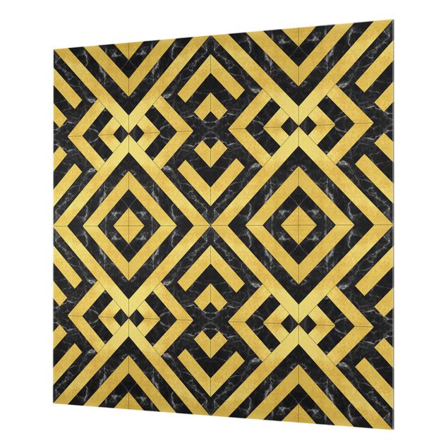 Fonds de hotte - Geometrical Tile Mix Art Deco Gold Black Marble - Carré 1:1