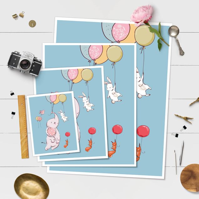 Poster chambre enfant - Elephant, Rabbit And Squirrel Flying
