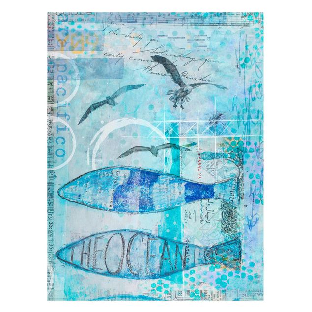 Tableau poissons Collage coloré - Poisson bleu