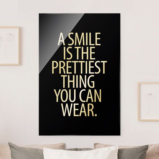 Tableaux en verre citations Un sourire est la plus belle des choses Noir