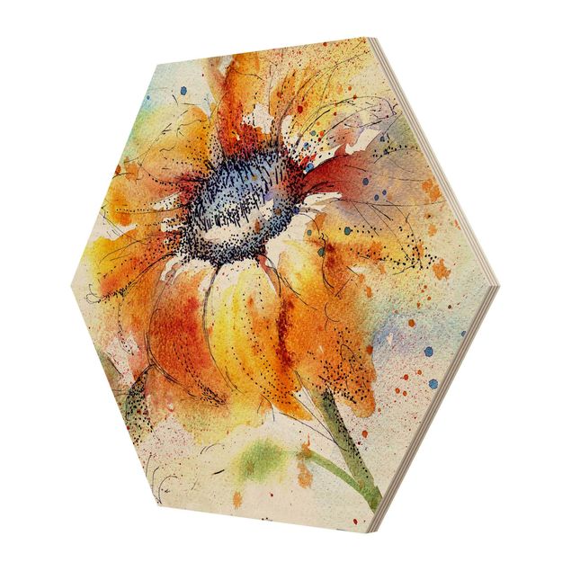 Hexagone en bois - Painted Sunflower
