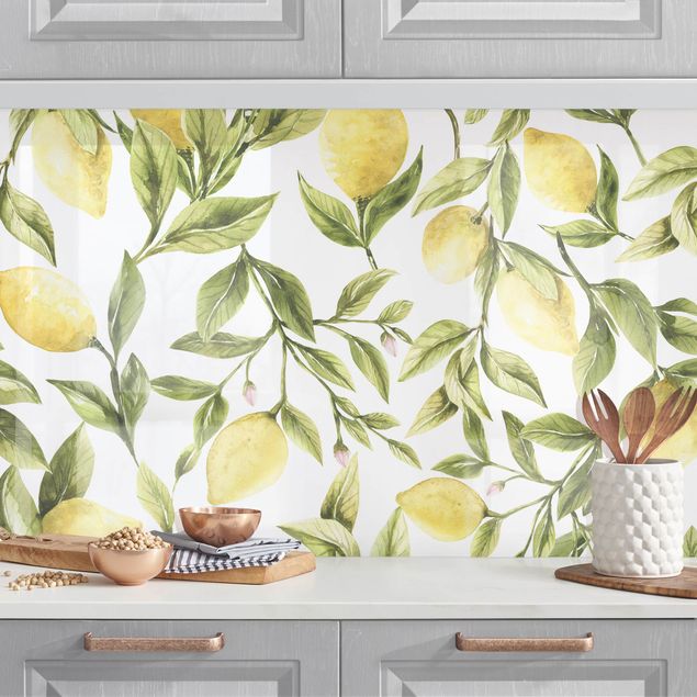 Revêtement mural cuisine - Fruity Lemons With Leaves