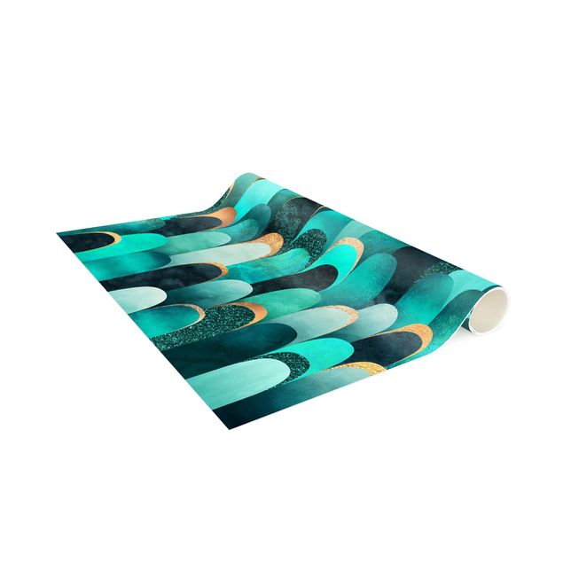 tapis long couloir Plumes Or Turquoise