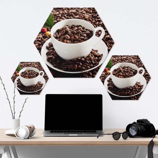 Hexagone en alu Dibond - Coffee Cup With Roasted Coffee Beans