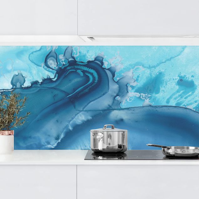 Déco murale cuisine Vague Aquarelle Bleu l