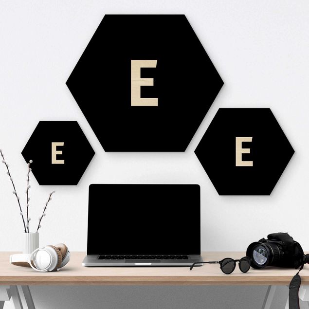 Hexagone en bois - Letter Black E