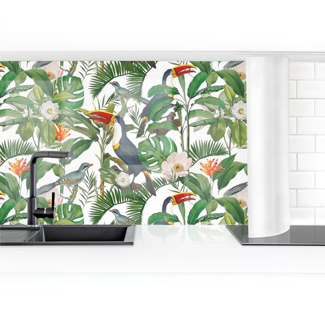 Tableaux de Andrea Haase Toucan tropical avec monstres et feuilles de palmier II