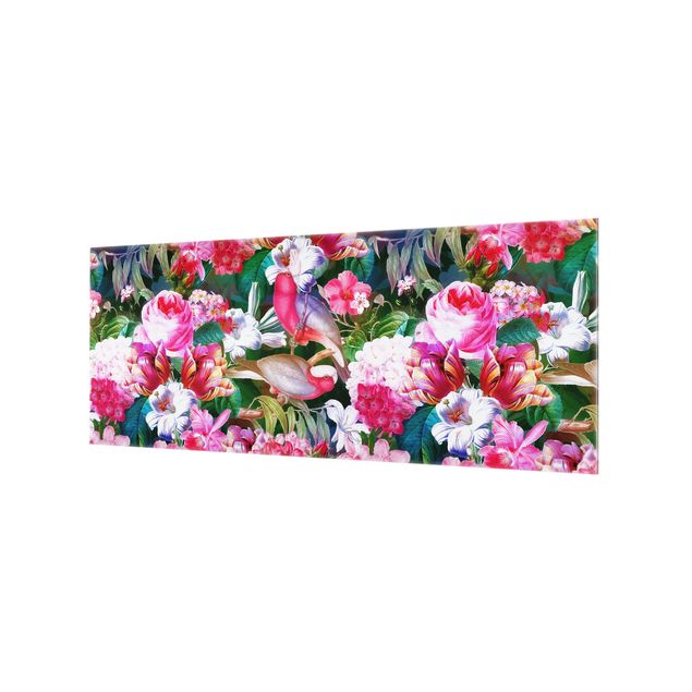 Tableaux de Uta Naumann Fleurs Tropicales Colorées avec Oiseaux Rose