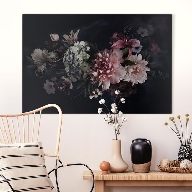 Tableau sur toile - Flowers With Fog On Black