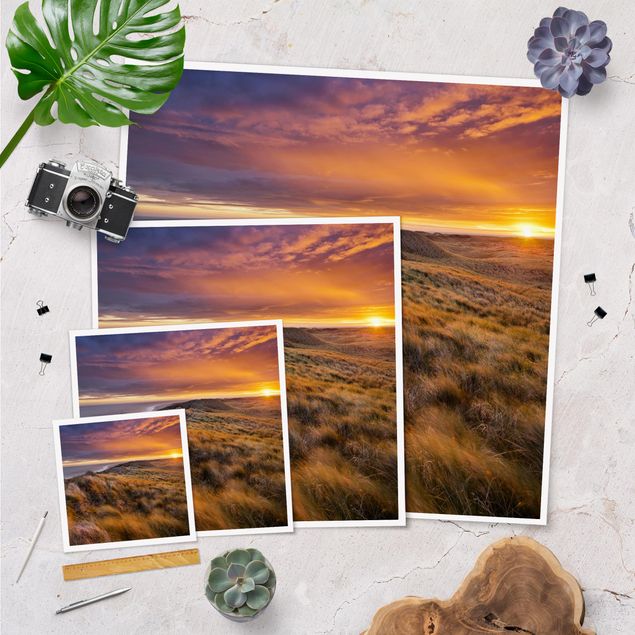 Poster paysage Lever de soleil sur la plage de Sylt