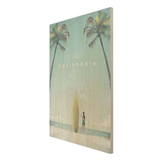 Tableaux en bois avec plage & mer Poster de voyage - Californie
