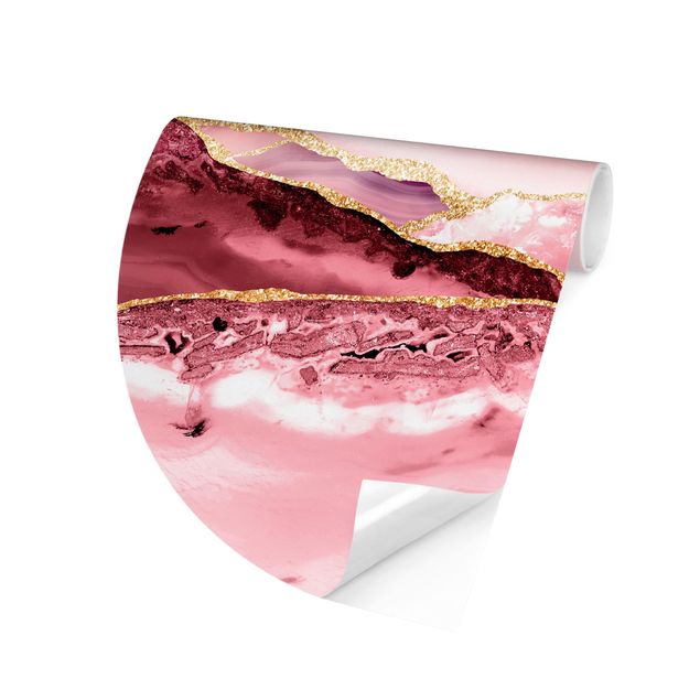 Papiers peints montagne Abstract Mountains Pink With Golden Lines