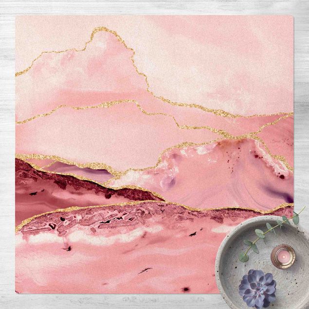 tapis contemporain Abstract Mountains Pink With Golden Lines