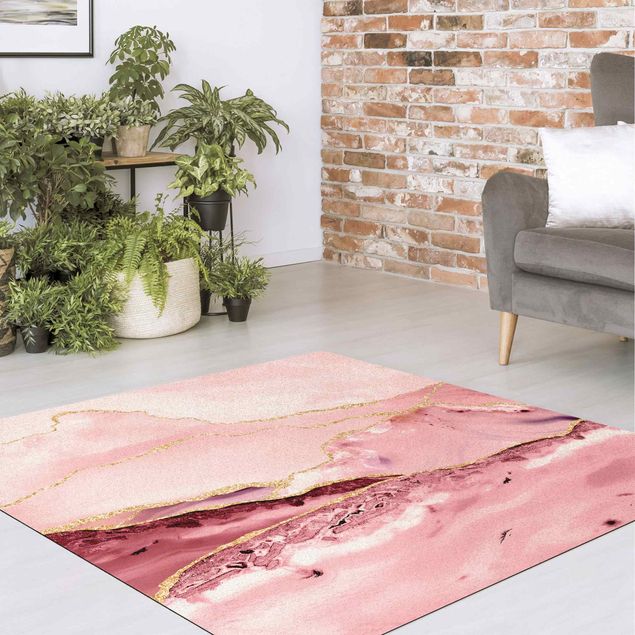 tapis motif abstrait Abstract Mountains Pink With Golden Lines