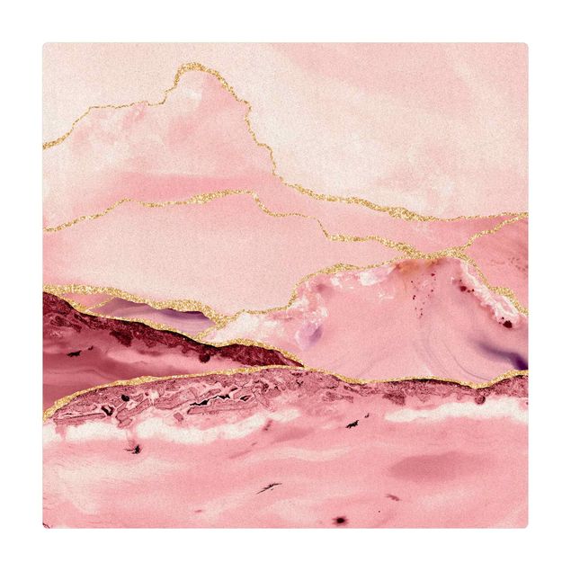 Tableaux de Uta Naumann Abstract Mountains Pink With Golden Lines