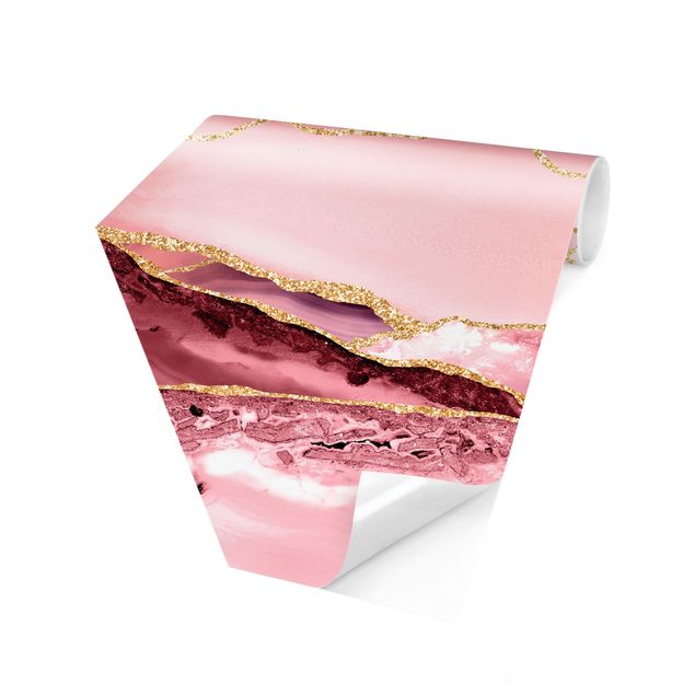 Papier peint industriel Abstract Mountains Pink With Golden Lines