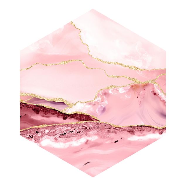 Papier peint pierre      Abstract Mountains Pink With Golden Lines