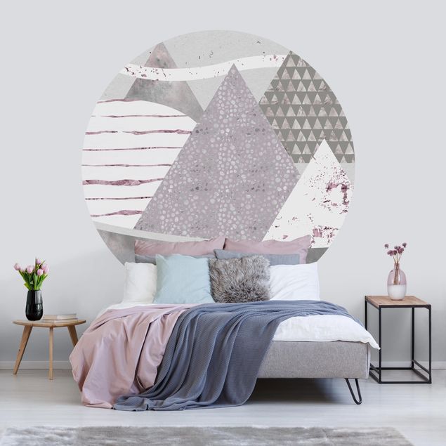 Papier peint géométrique Paysage abstrait de montagne motif pastel