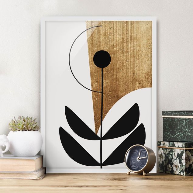 Framed poster - Abstract Shapes - Flower Gold