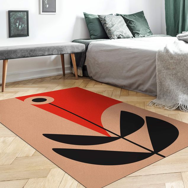 tapis salle à manger facile à nettoyer Formes abstraites - Fleur Rouge
