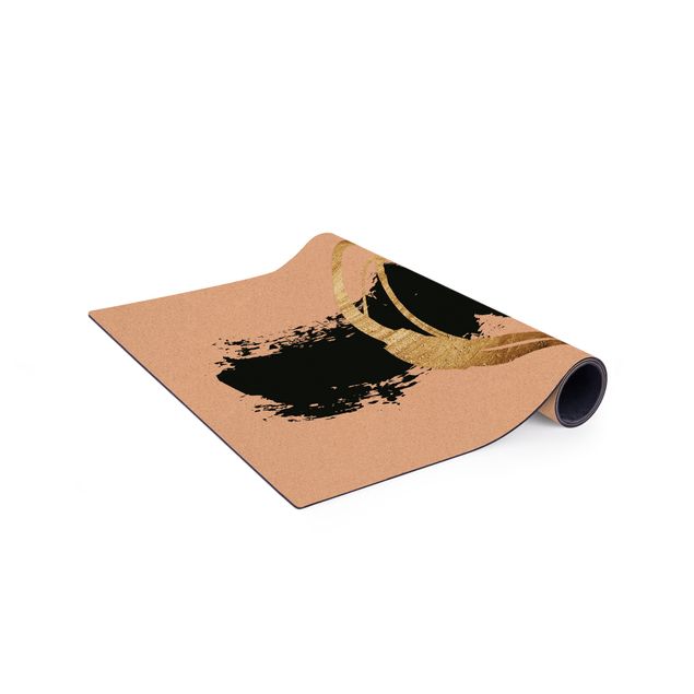 tapis doré salon Formes abstraites - Or et noir