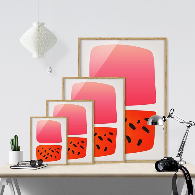 Tableau dominante rouge Formes abstraites - Melon et rose