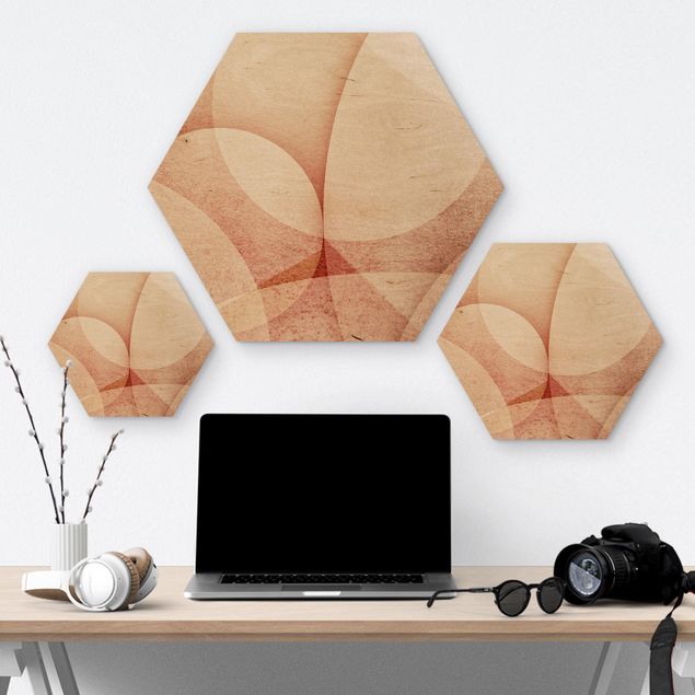 Hexagone en bois - Abstract Graphics In Peach-Colour