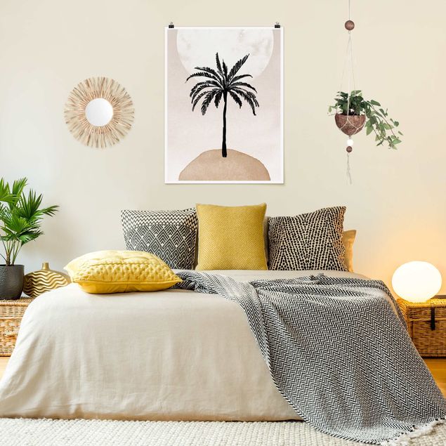 Tableau nature Abstract Island Of Palm Trees With Moon