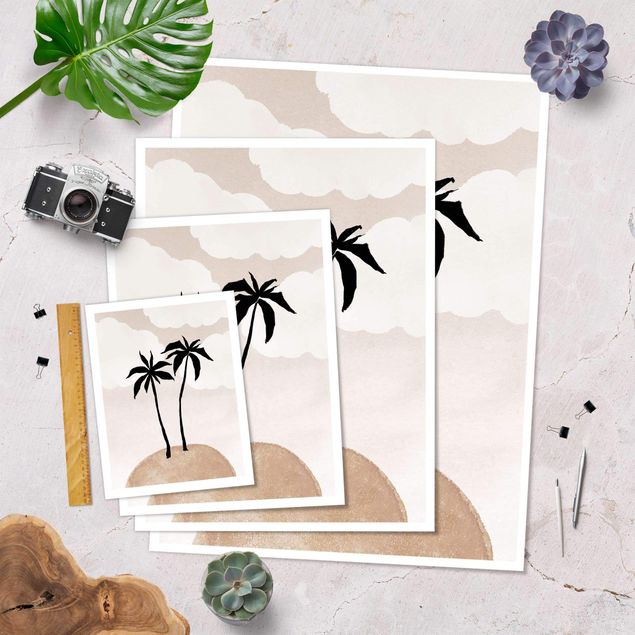 Poster reproduction - Abstract Island Of Palm Trees With Clouds